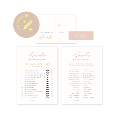 Bridal Shower Games Bundle (Customisable)