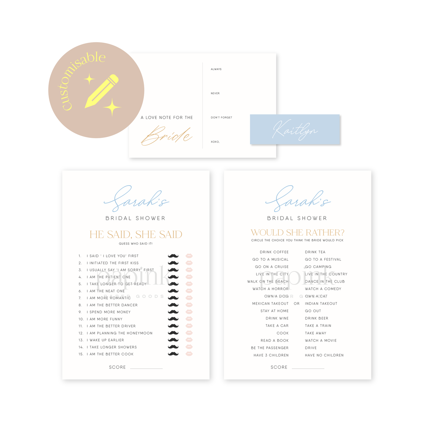 Bridal Shower Games Bundle (Customisable)