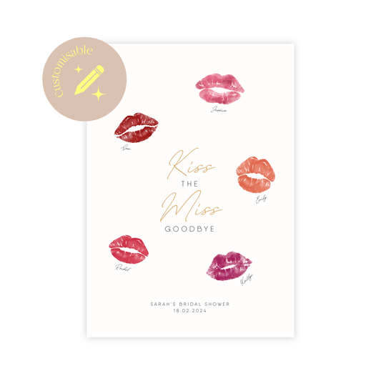 Bridal Shower Game: Kiss the Miss Goodbye (Customisable)